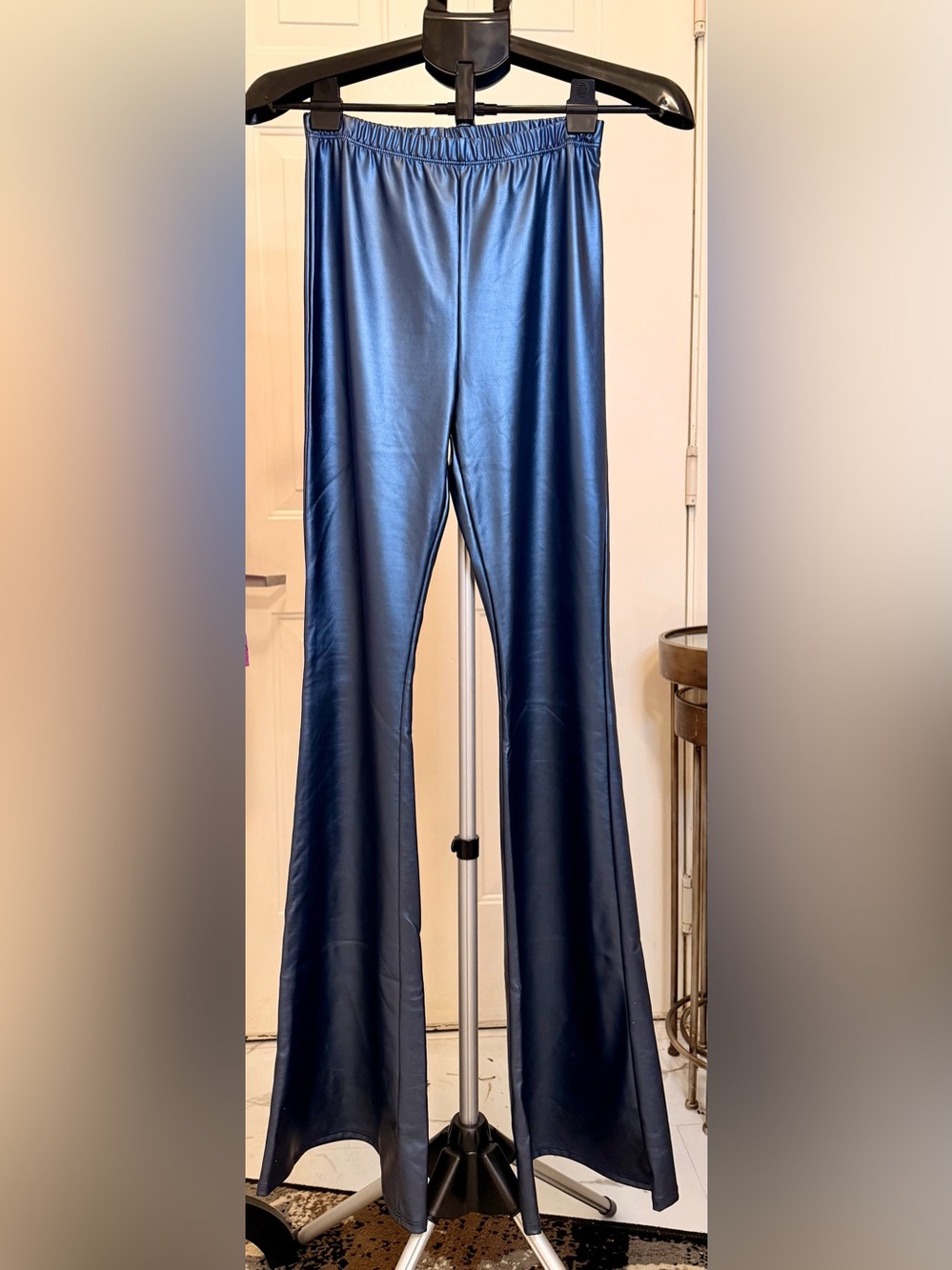 Metallic Blue boot cut faux leather pant with Heart Tag - Made in USA
